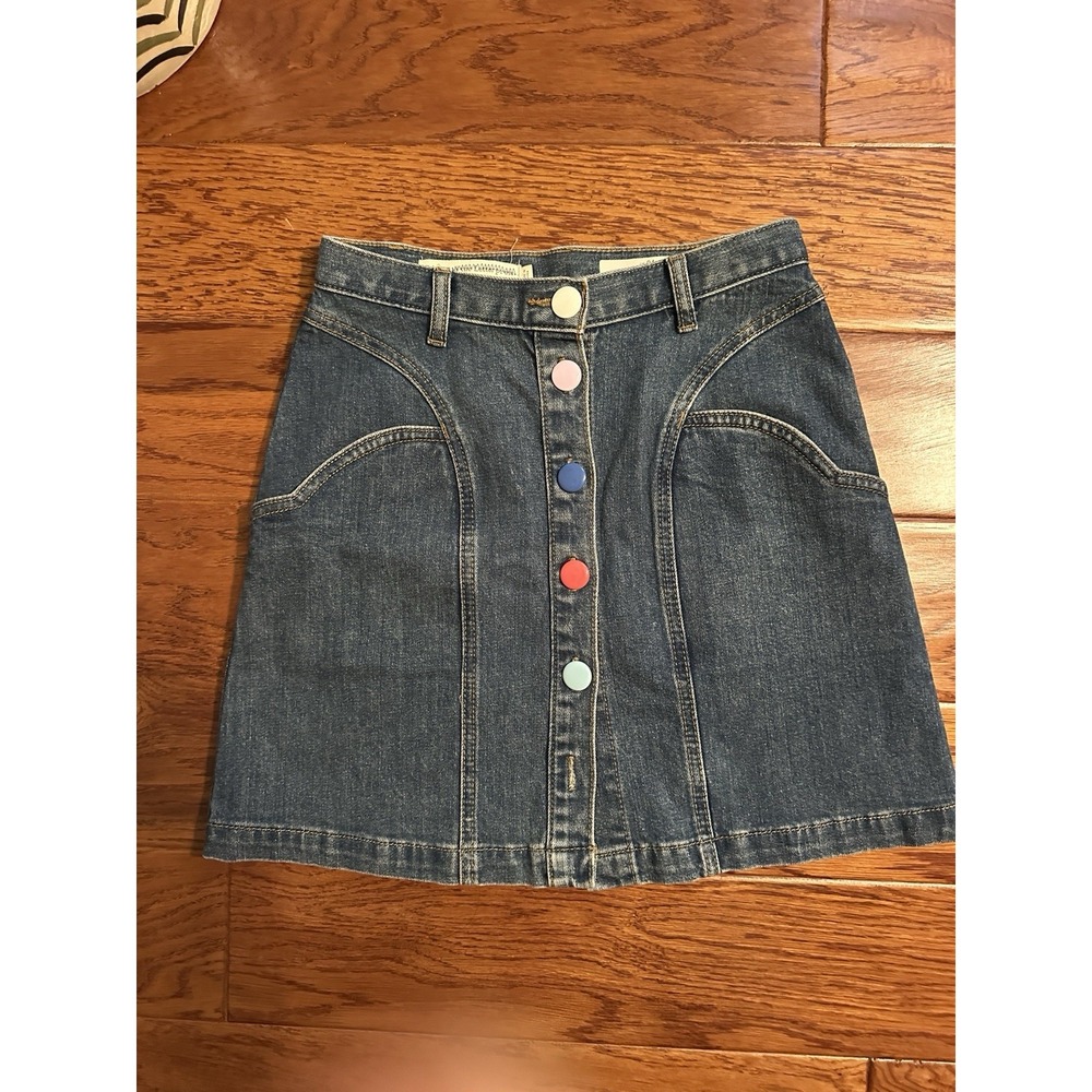 Pilcro Anthropologie Denim Mini Skirt Rainbow Button Front A Line Blue Womens 0